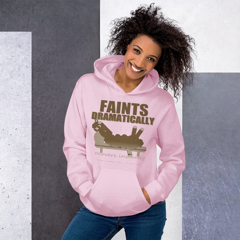 Al Drama Llama Faints Dramatically Recovers Instantly Llama Dept. Hoodie in Light Pink