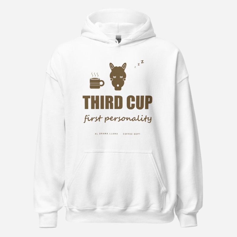 Al Drama Llama Third Cup, First Personality Comic Relief Hoodie White