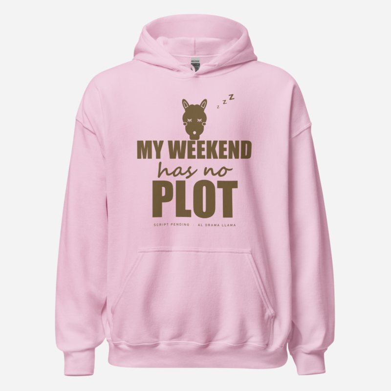 Al Drama Llama My Weekend Has No Plot Comic Relief Hoodie in Light Pink