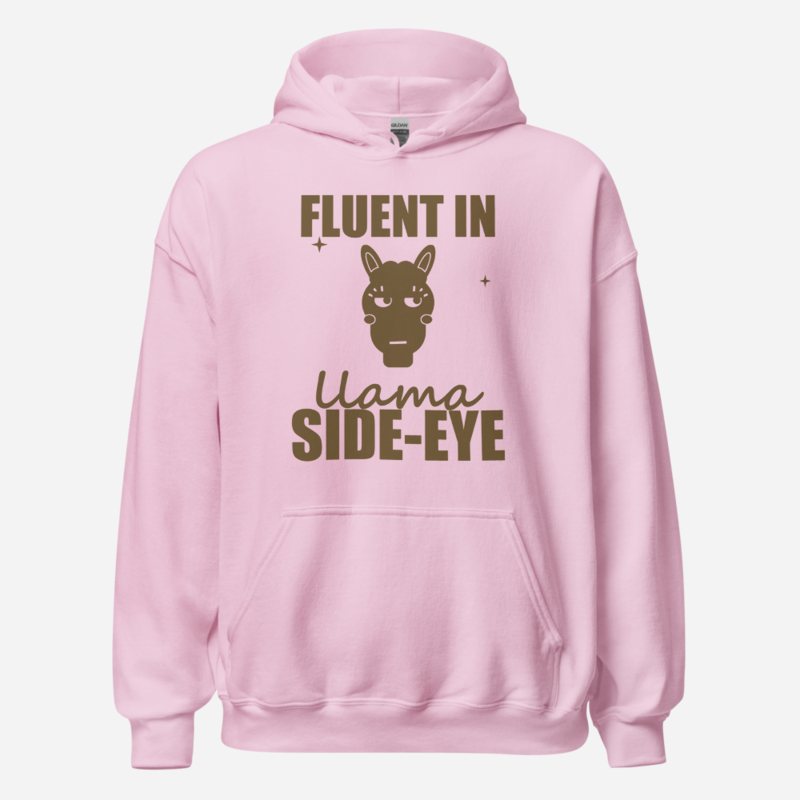 Al Drama Llama Fluent In Llama Side-Eye Comic Relief Hoodie in Light Pink
