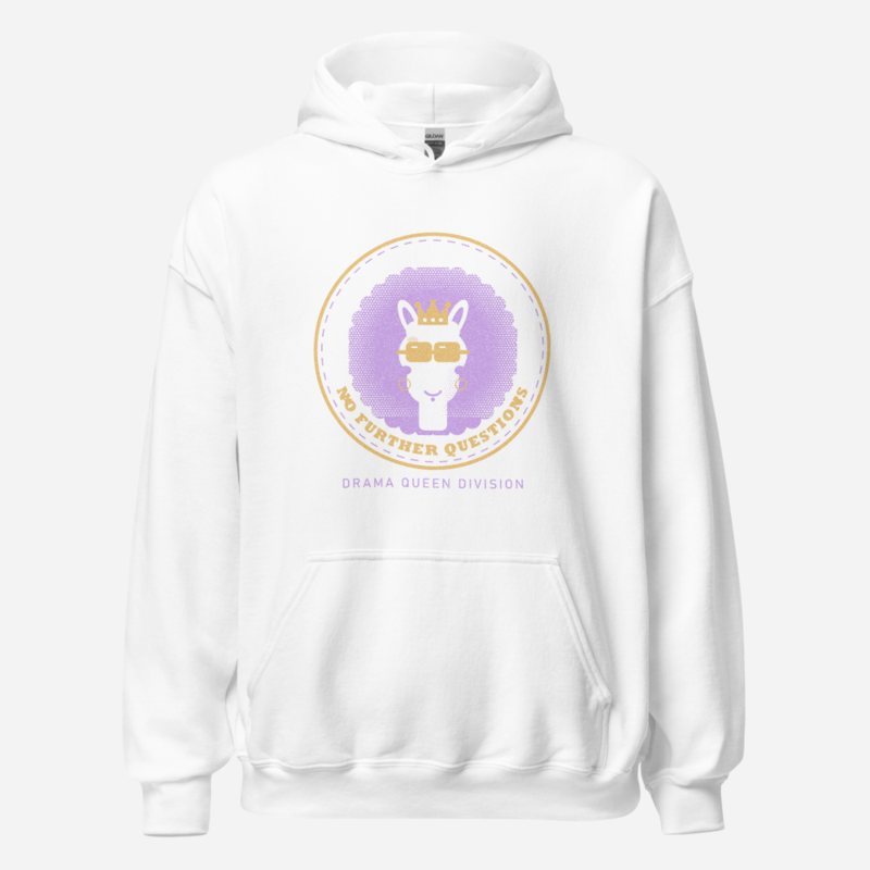 Al Drama Llama Self-Appointed Royalty Badge Llama Dept. Hoodie White