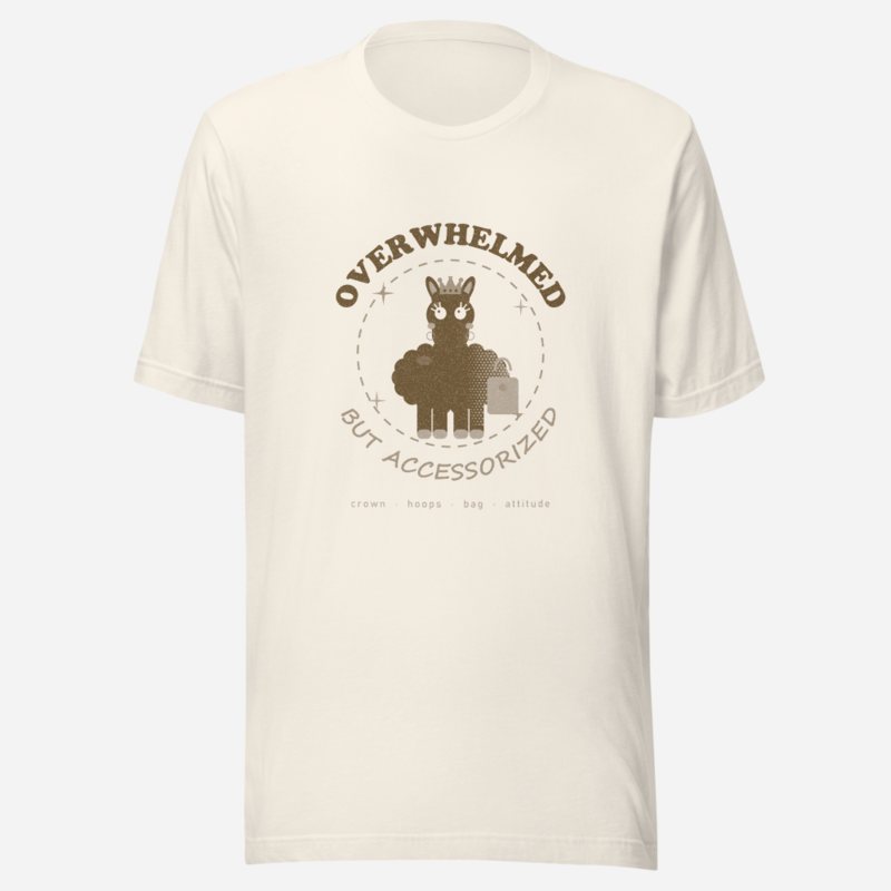 Al Drama Llama Overwhelmed But Accessorized Llama Dept. Tee in Vintage White