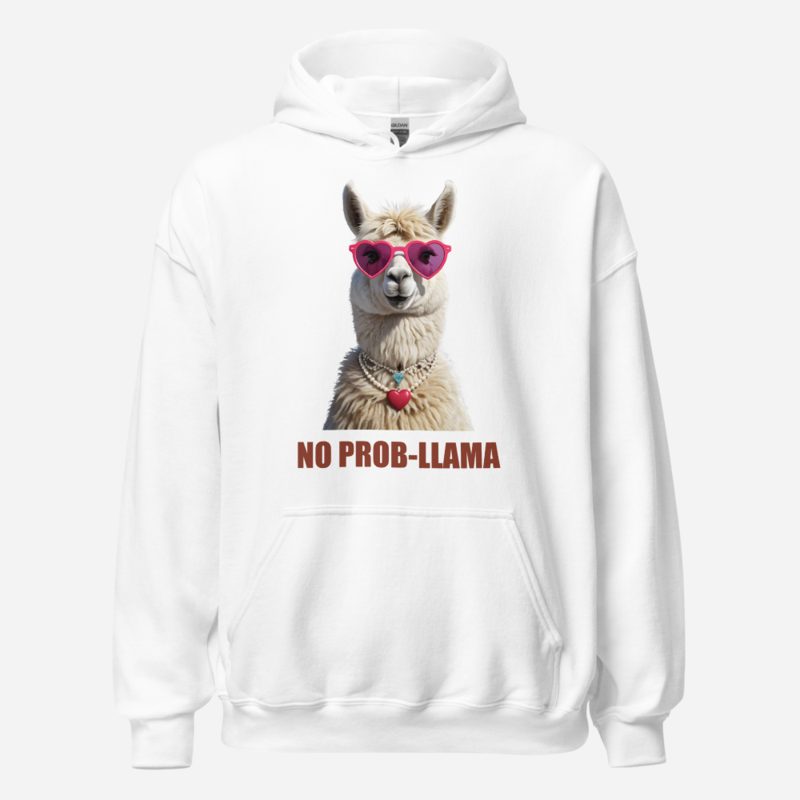 Al Drama Llama No Prob-Llama Pearls Hoodie in White