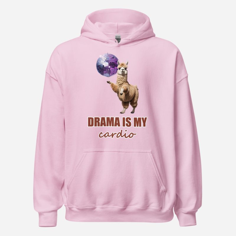 Al Drama Llama Drama Is My Cardio Disco Hoodie in Light Pink