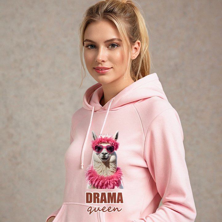 Al Drama Llama Drama Queen Boa Hoodie in Light Pink
