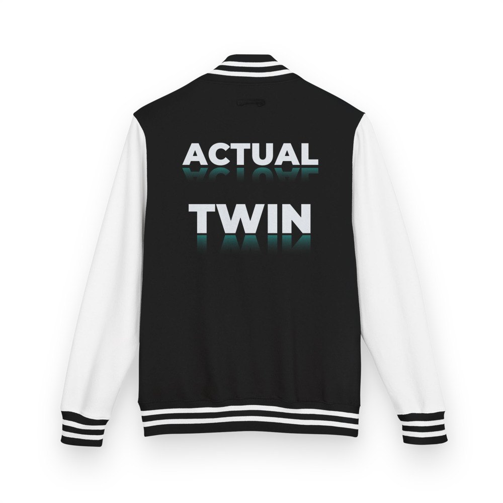 Actual Twin Mirror Logo Varsity Jacket in Jet Black/Arctic White