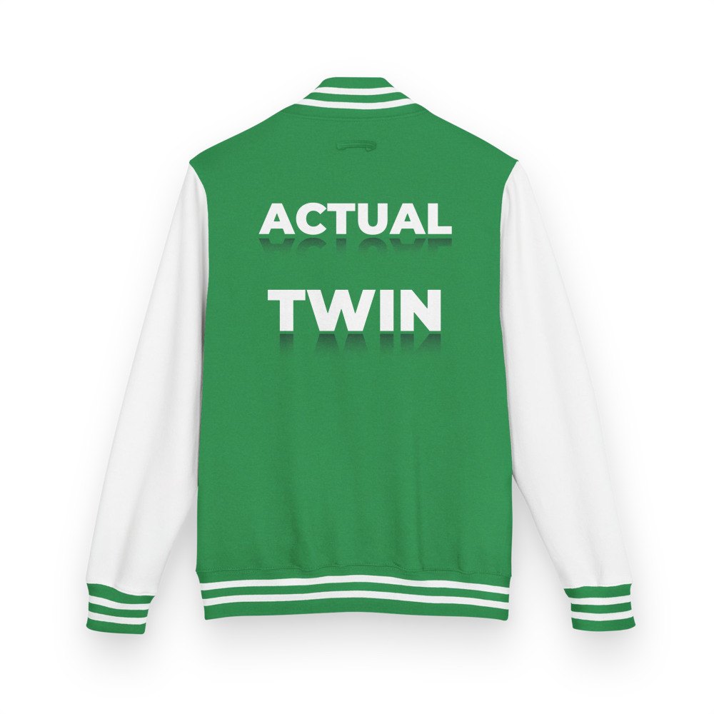 Actual Twin Mirror Logo Varsity Jacket in Kelly Green/Arctic White