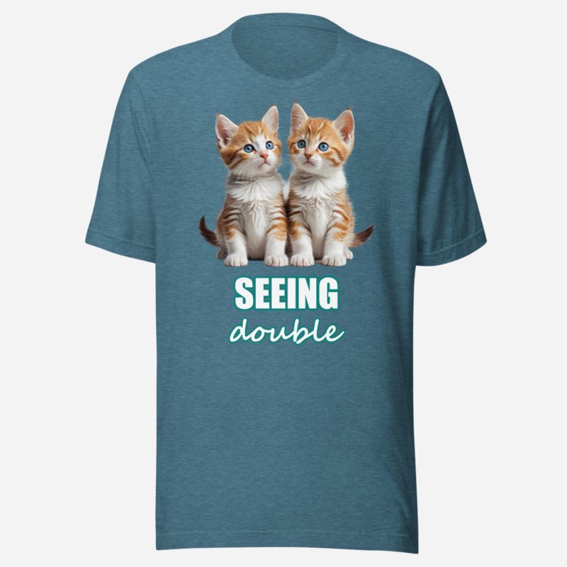 Actual Twin Seeing Double Twin Cats Tee in Heather Deep Teal