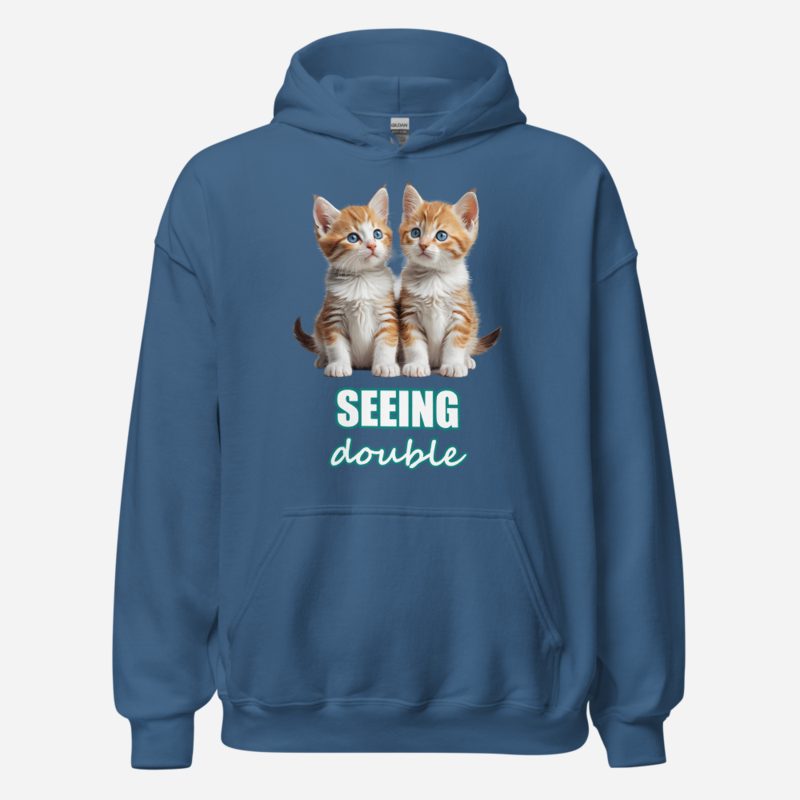 Actual Twin Seeing Double Twin Cats Hoodie in Indigo Blue