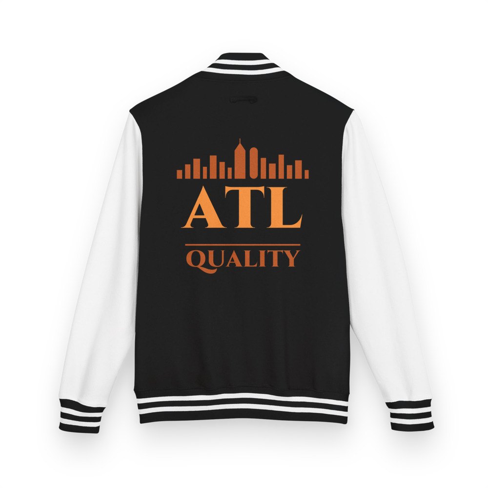 ATL Quality Skyline Logo Varsity Jacket in Jet Black/Arctic White