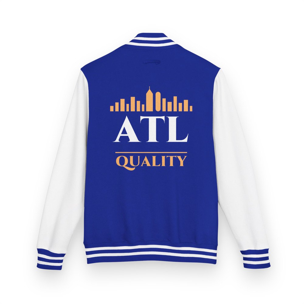 ATL Quality Skyline Logo Varsity Jacket in Royal Blue/Arctic White