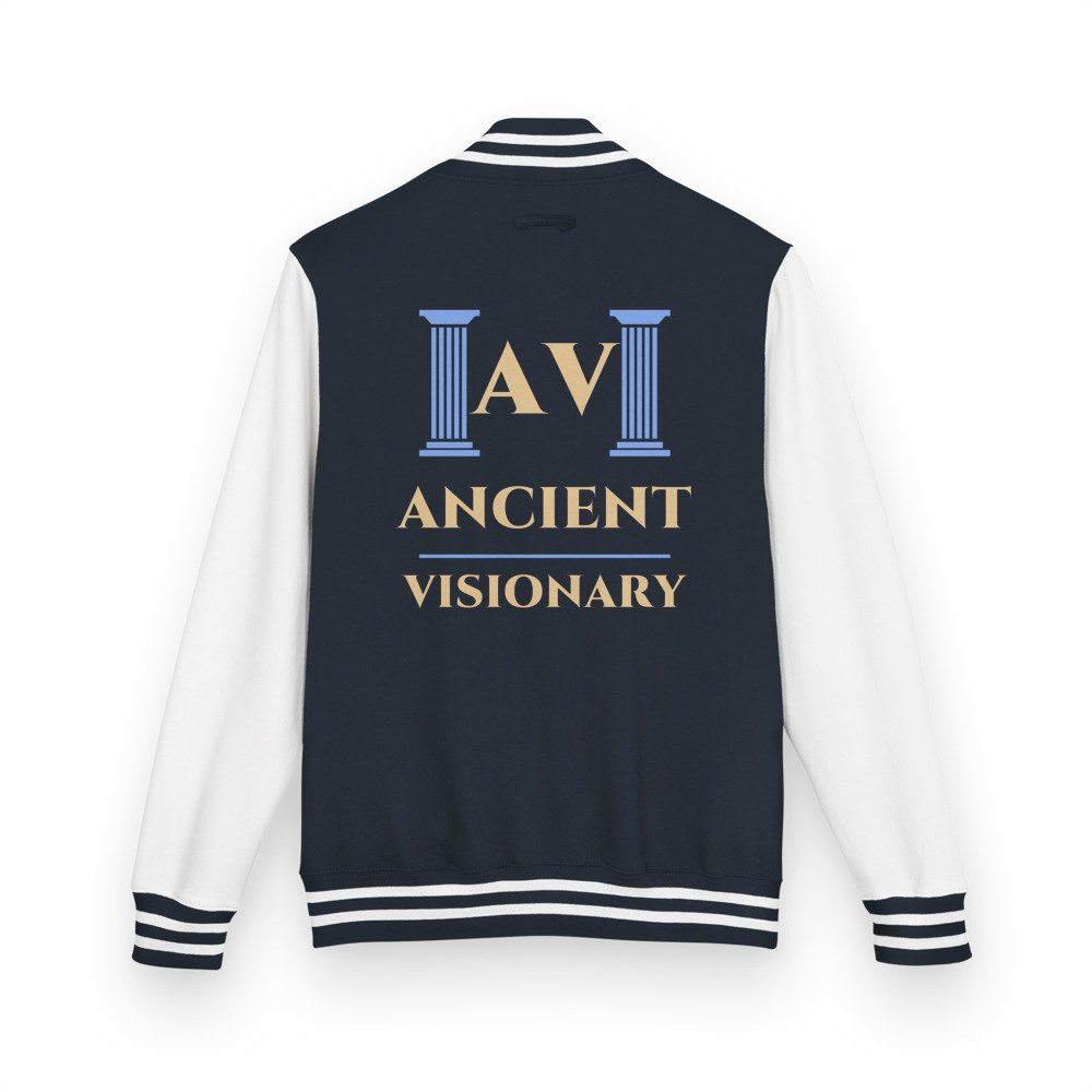 Ancient Visionary Twin Columns Logo Varsity Jacket Oxford Navy/Arctic White