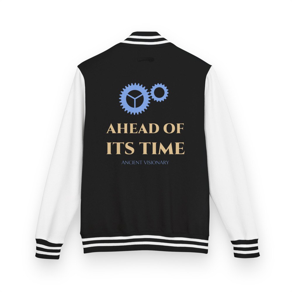 Ancient Visionary Ahead Of Its Time Varsity Jacket in Jet Black/Arctic White