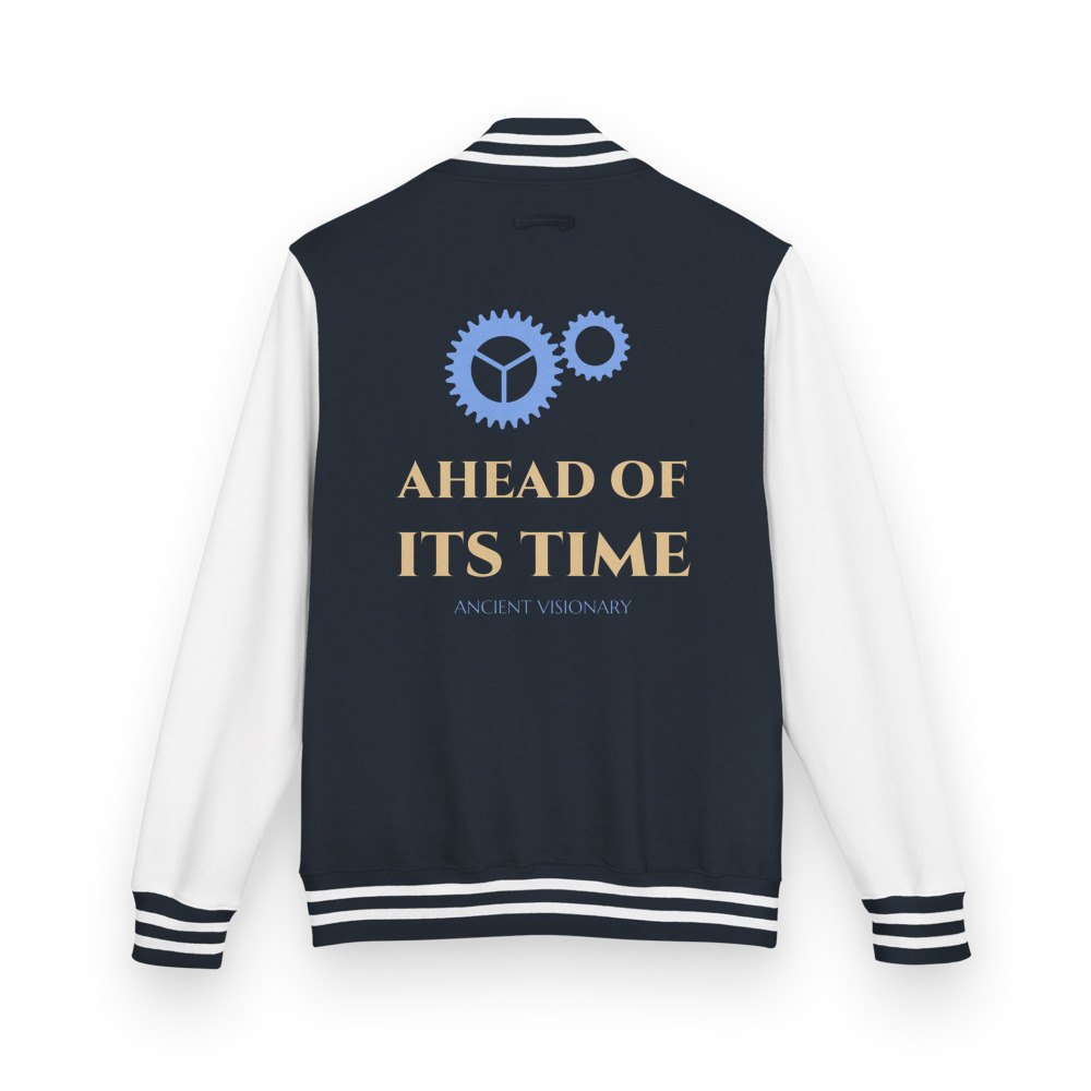 Ancient Visionary Ahead Of Its Time Varsity Jacket in Oxford Navy/Arctic White