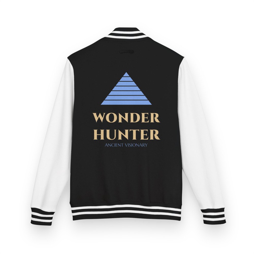 Ancient Visionary Wonder Hunter Varsity Jacket in Jet Black/Arctic White