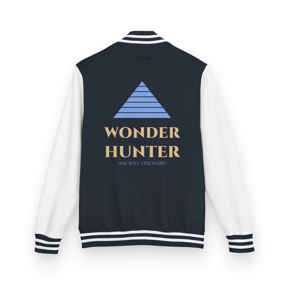 Ancient Visionary Wonder Hunter Varsity Jacket in Oxford Navy/Arctic White