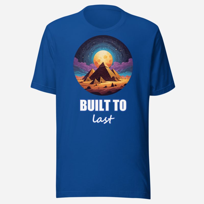 Ancient Visionary Built To Last Pyramids Tee in True Royal