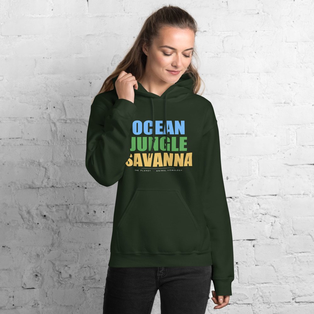 Animal Viewology Three Worlds Hoodie in Forest Green