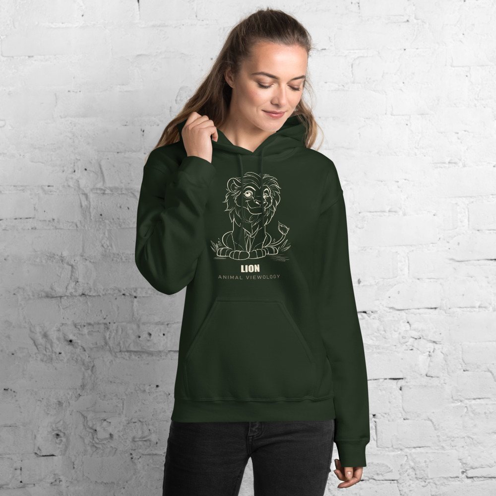 Animal Viewology Lion Sketch Hoodie in Forest Green