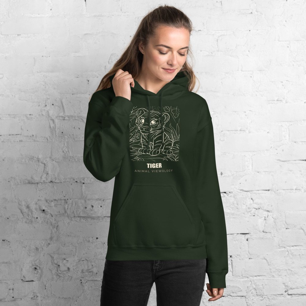 Animal Viewology Tiger Sketch Hoodie in Forest Green