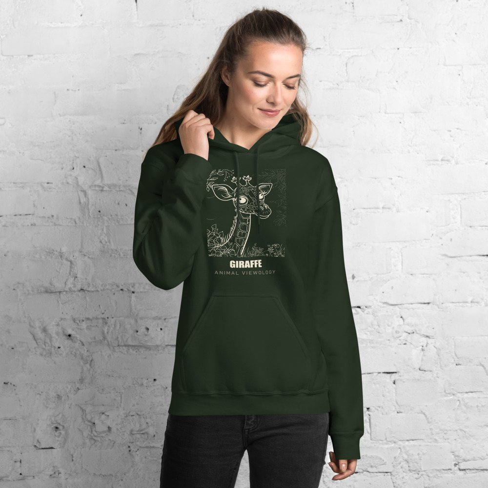 Animal Viewology Giraffe Sketch Hoodie in Forest Green