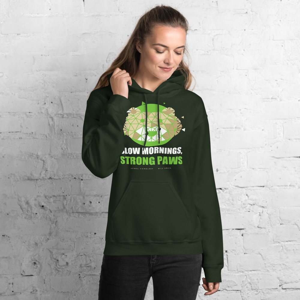 Animal Viewology Slow Mornings, Strong Paws Wild Hoodie in Forest Green