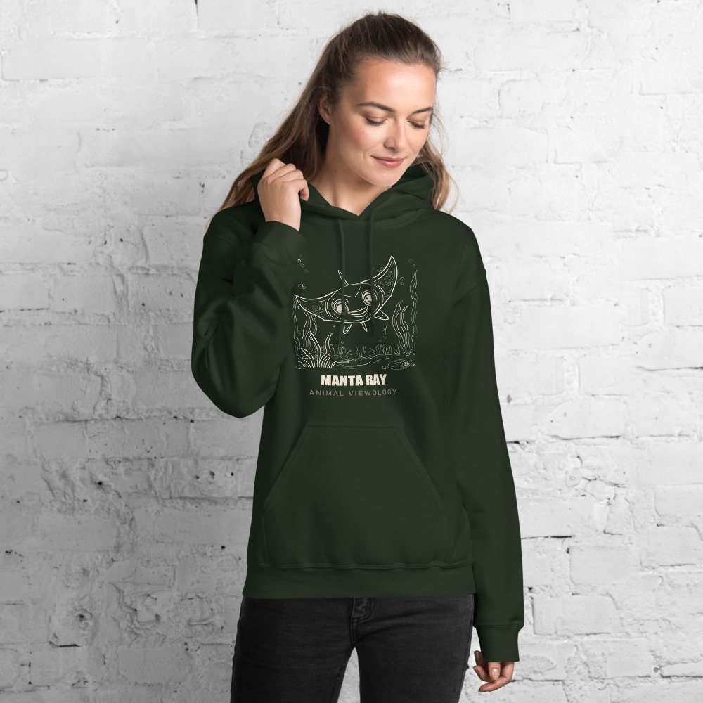 Animal Viewology Manta Ray Sea Life Hoodie in Forest Green