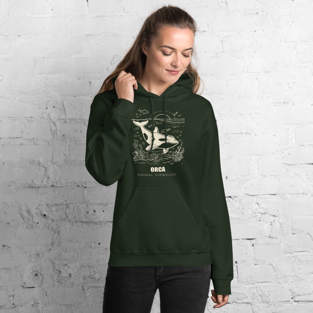 Animal Viewology Orca Sea Life Hoodie in Forest Green