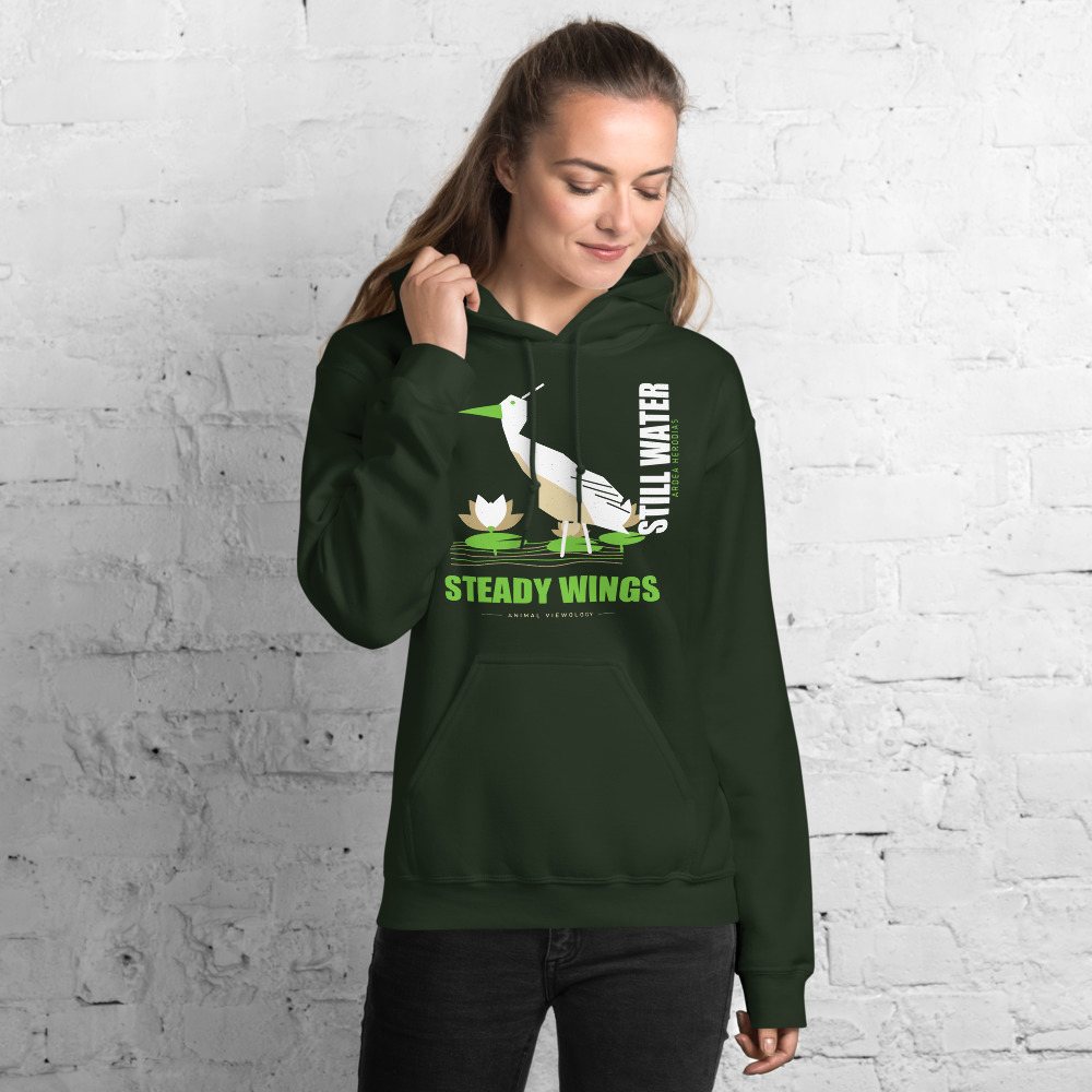 Animal Viewology Still Water Steady Wings Field Guide Hoodie in Forest Green