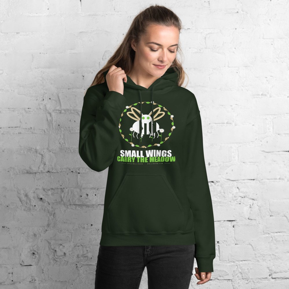 Animal Viewology Small Wings Carry The Meadow Field Guide Hoodie in Forest Green