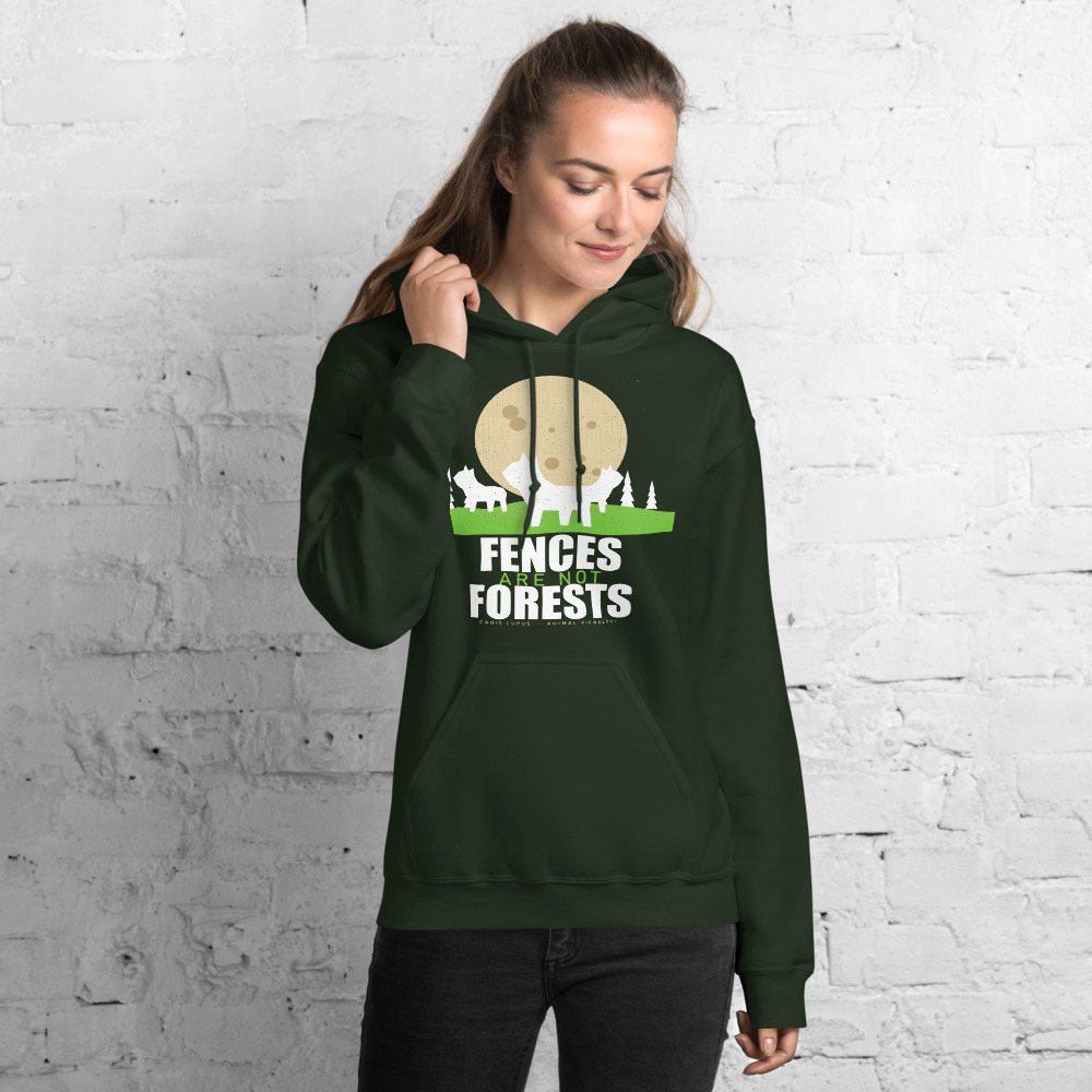Animal Viewology Fences Are Not Forests Field Guide Hoodie in Forest Green