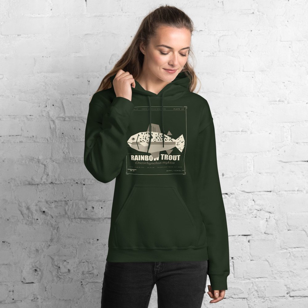 Animal Viewology Rainbow Trout Field Guide Field Guide Hoodie in Forest Green