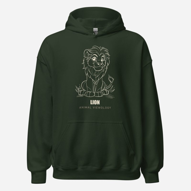 Animal Viewology Lion Sketch Hoodie Forest Green