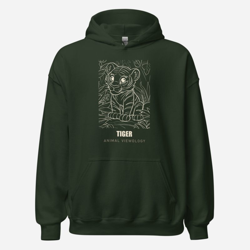 Animal Viewology Tiger Sketch Hoodie Forest Green