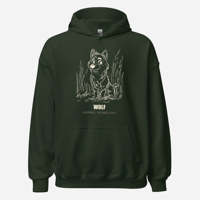 Animal Viewology Wolf Sketch Hoodie Forest Green