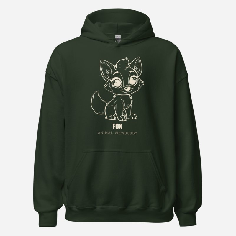 Animal Viewology Fox Sketch Hoodie Forest Green
