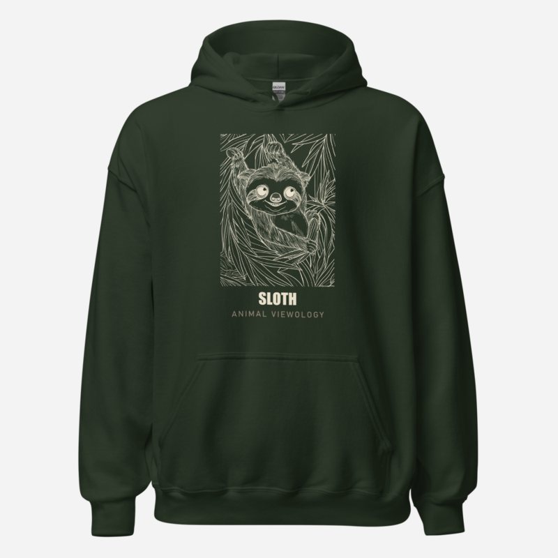 Animal Viewology Sloth Sketch Hoodie Forest Green