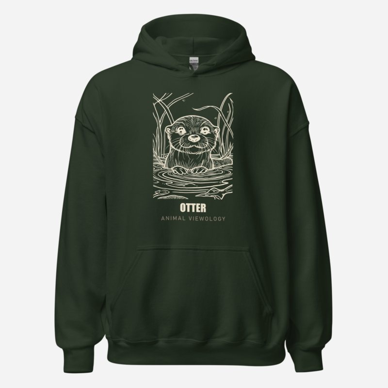 Animal Viewology Otter Sketch Hoodie Forest Green