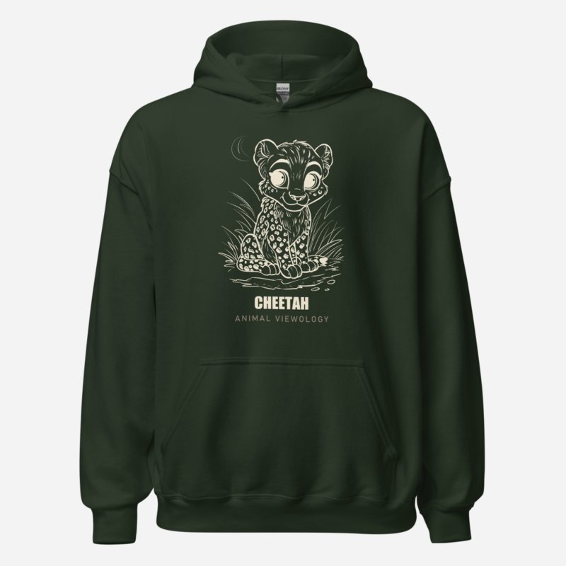 Animal Viewology Cheetah Sketch Hoodie Forest Green