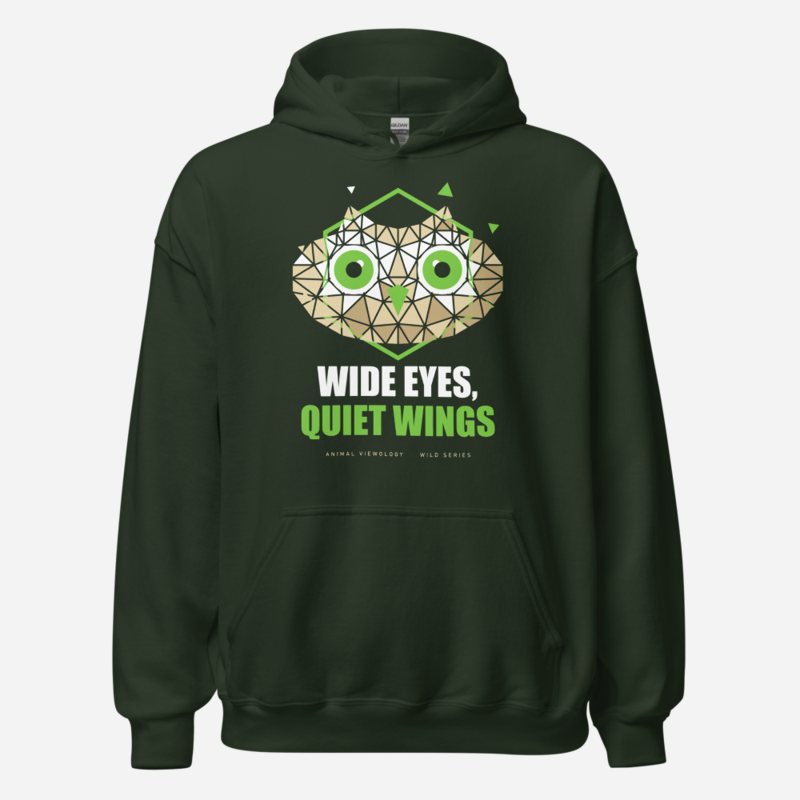 Animal Viewology Wide Eyes, Quiet Wings Wild Hoodie Forest Green