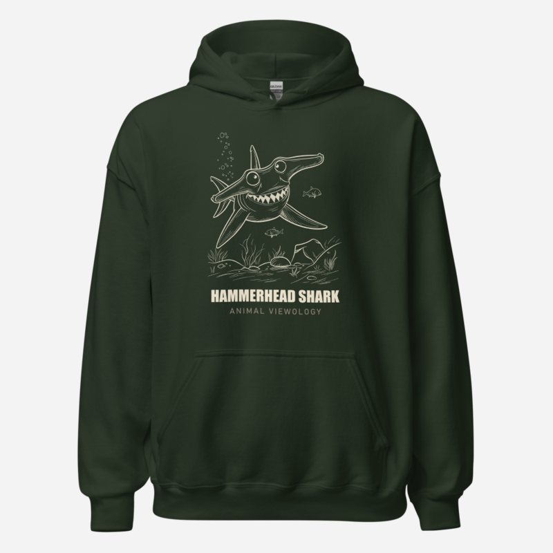 Animal Viewology Hammerhead Shark Sea Life Hoodie Forest Green