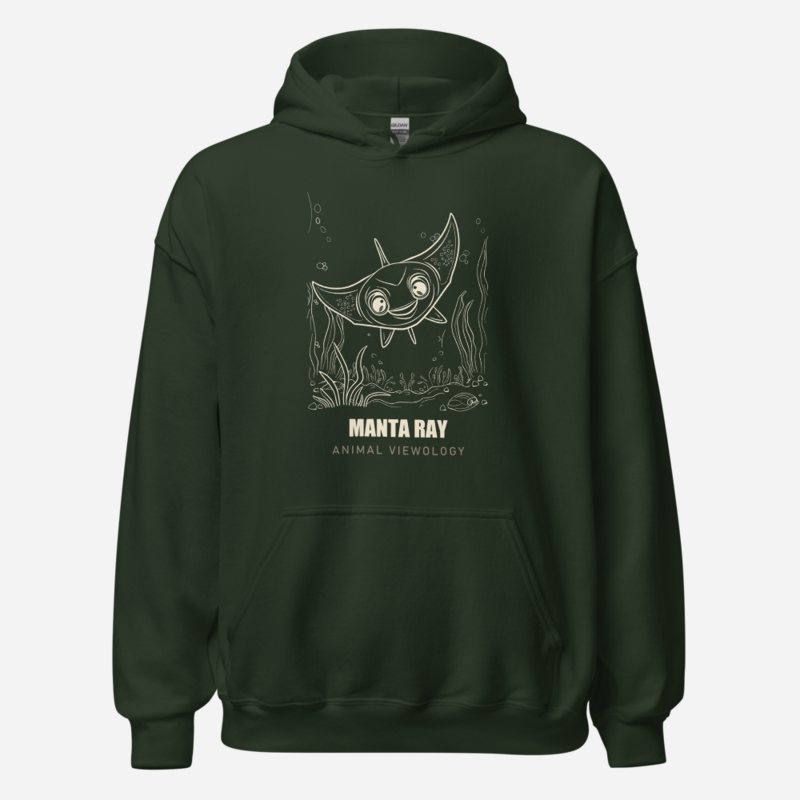 Animal Viewology Manta Ray Sea Life Hoodie Forest Green