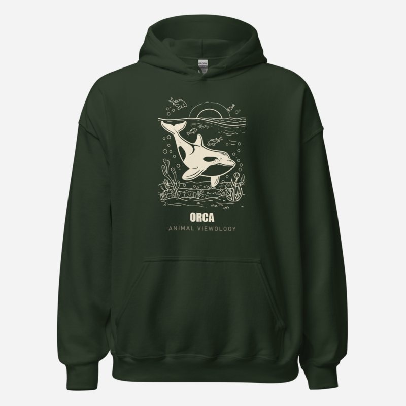 Animal Viewology Orca Sea Life Hoodie Forest Green