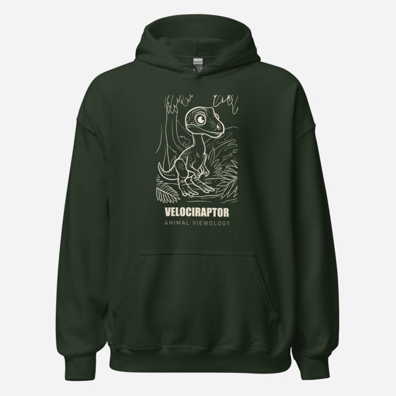 Animal Viewology Velociraptor Dino Life Hoodie Forest Green