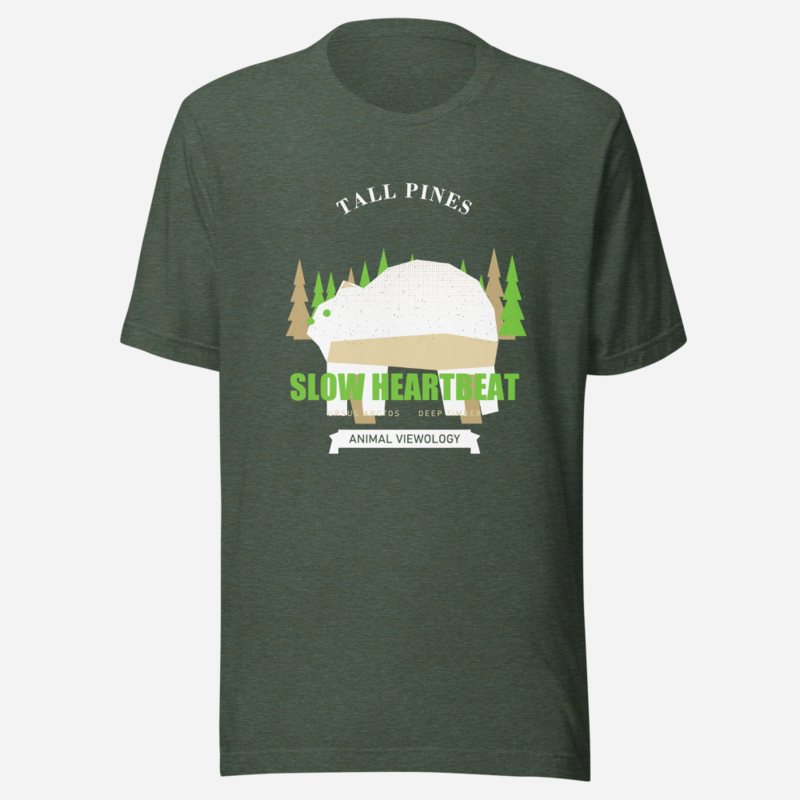 Animal Viewology Tall Pines Slow Heartbeat Field Guide Tee in Heather Forest