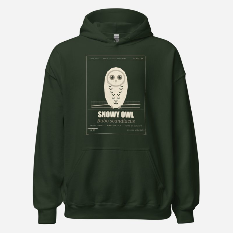 Animal Viewology Snowy Owl Field Guide Field Guide Hoodie Forest Green