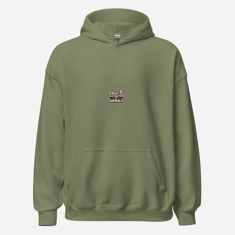 Animal Viewology Easily Distracted By Animals Hoodie Military Green