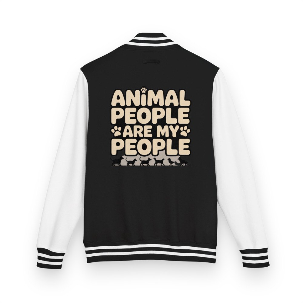 Animal Viewology Animal People Are My People Varsity Jacket in Jet Black/Arctic White