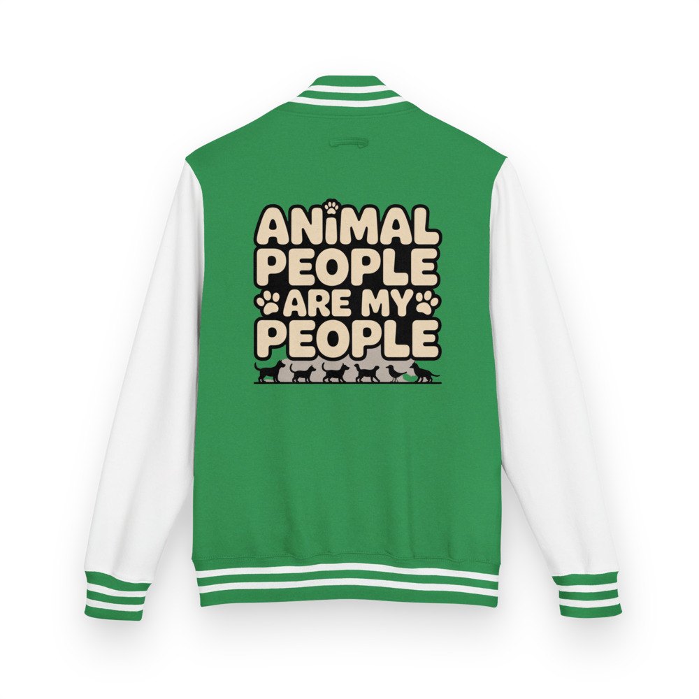 Animal Viewology Animal People Are My People Varsity Jacket in Kelly Green/Arctic White