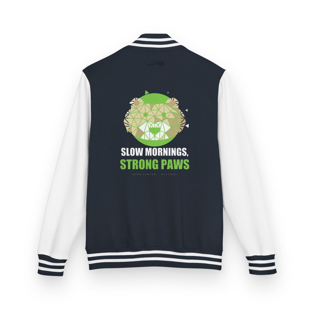 Animal Viewology Slow Mornings, Strong Paws Varsity Jacket Oxford Navy/Arctic White